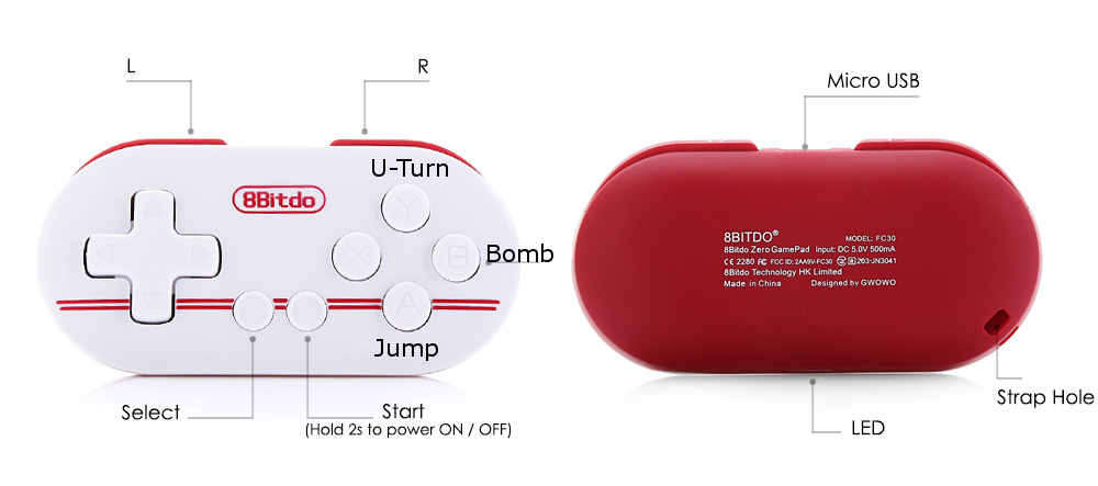 8Bitdo Zero gamepad with Arcade Fitness layout