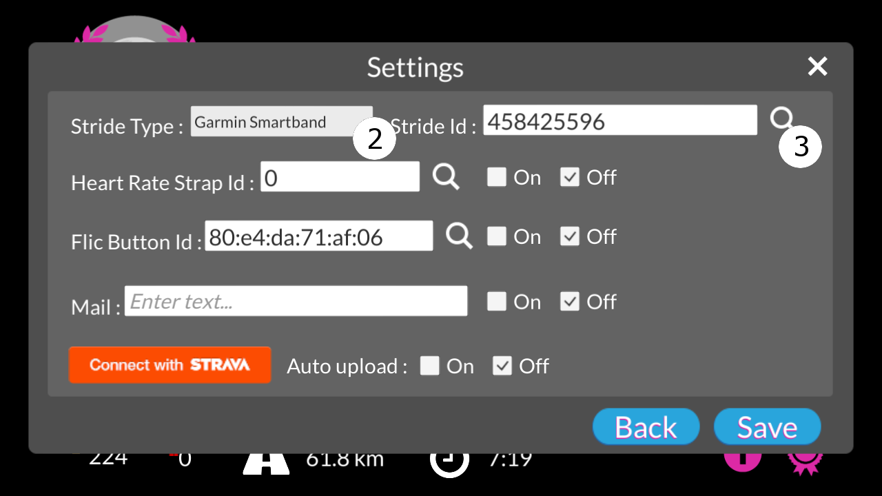 Arcade Running Garmin configuration and scan