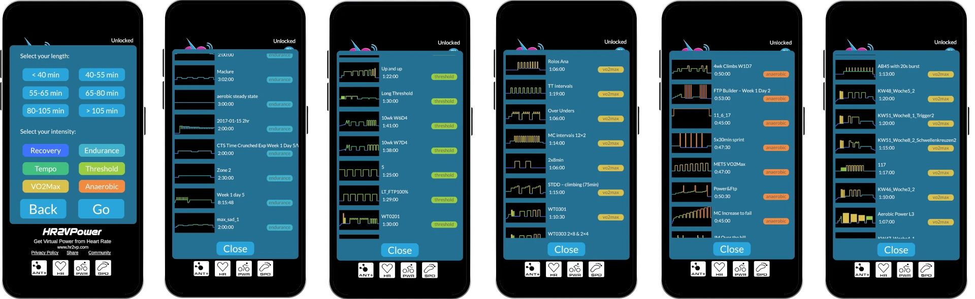 Train with built in workouts with HR2VP