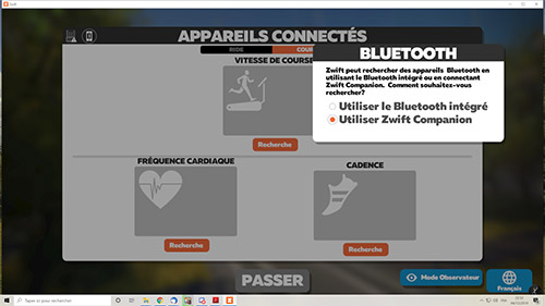 Select Bluetooth with Companion app for Zwift