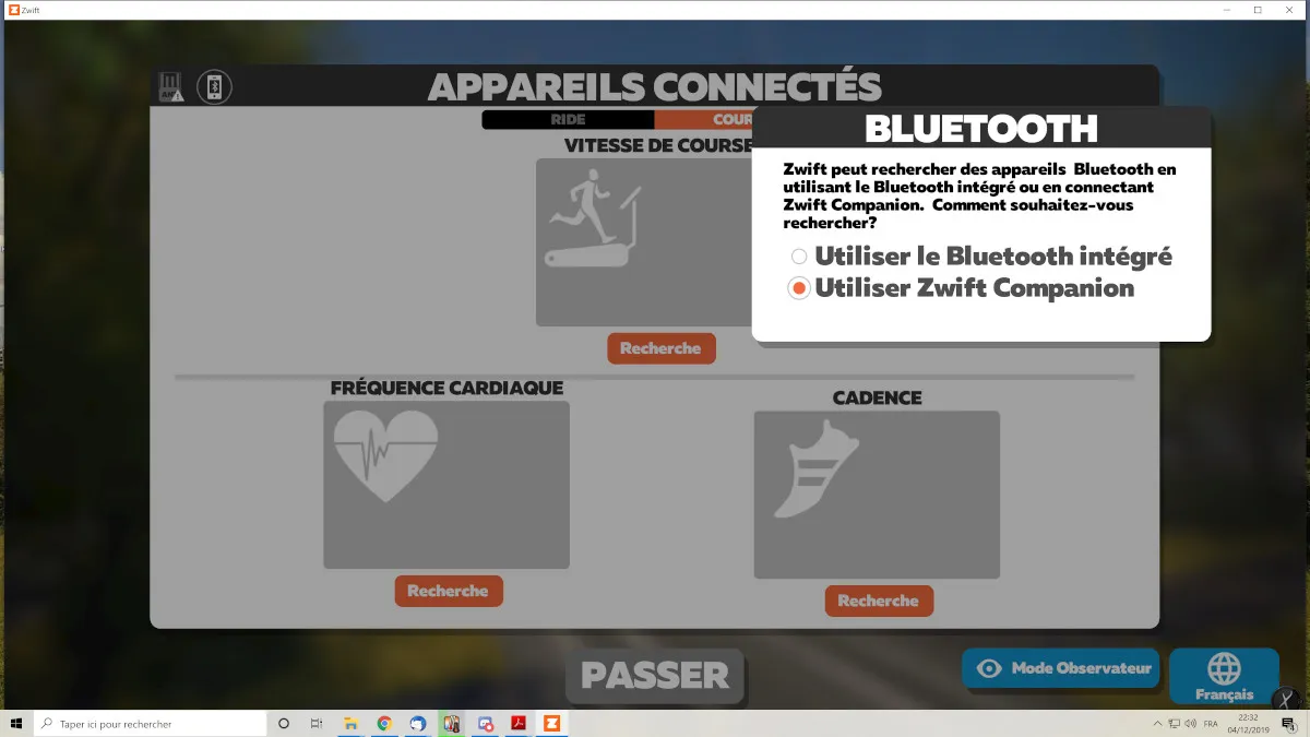 Select Bluetooth with Companion app for Zwift